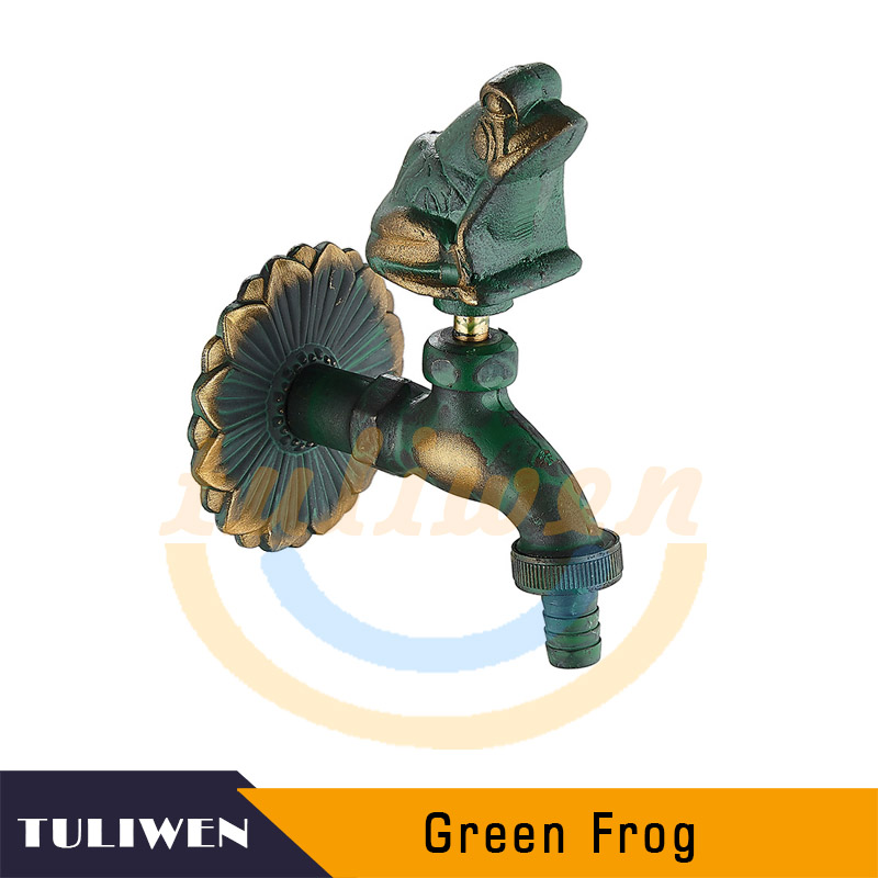Decorative Antique Brass Garden Outdoor Faucet Cold Water Tap - With a Set of Brass Quick Connecter for 1/2&quot; Inches Hose: Frog-Green