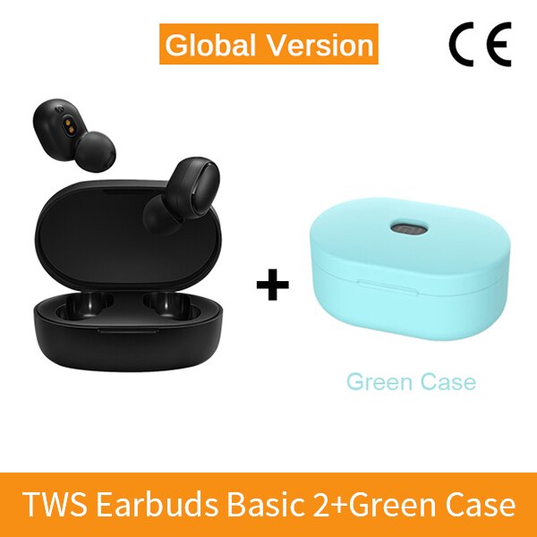 Xiaomi-auriculares Redmi AirDots 2 con Bluetooth 5,0, auriculares internos estéreo de graves con micrófono, modo de baja Lag para izquierda y derecha: CE Add Green Case