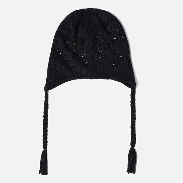 Kinderwintermuts met strass parel muts winter warme wollen uitverkoop gebreide muts kleine vlecht kind schattig meisje baby muts: Zwart