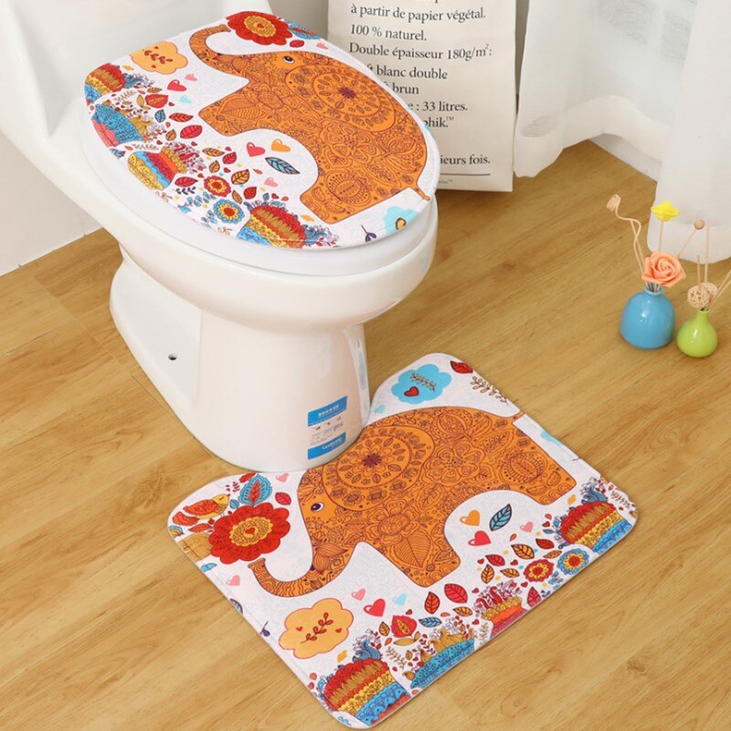 2 unids/set estilo de dibujos animados inodoro cubierta en forma de U-Mat de asiento de inodoro lavadora alfombra