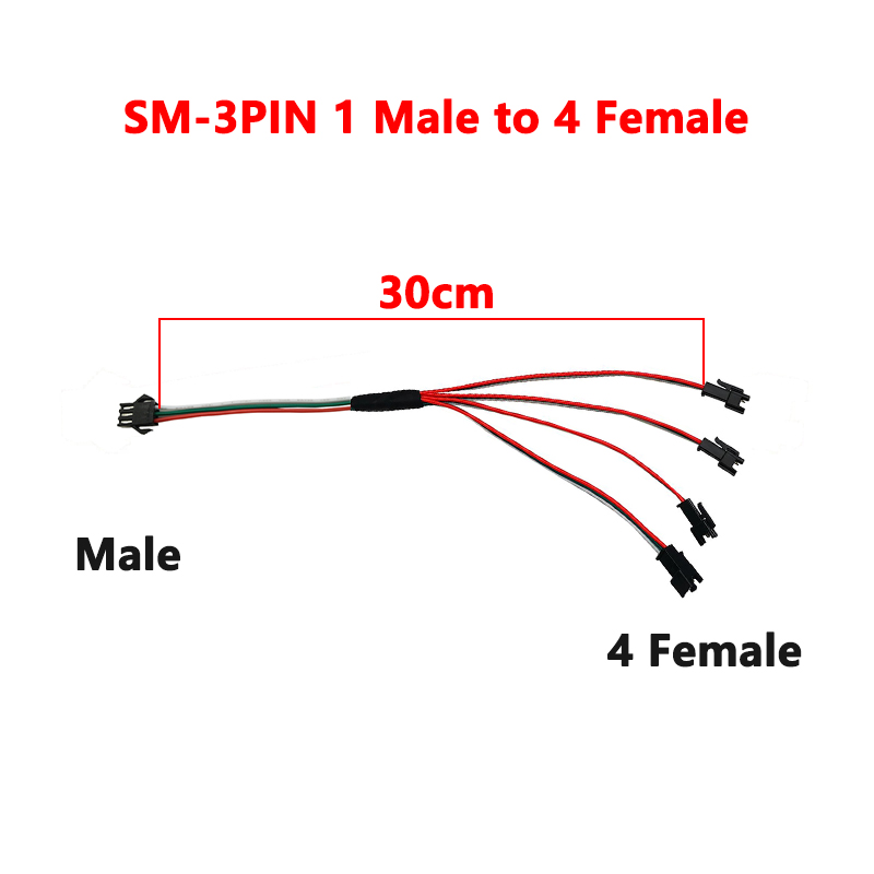 LED Strip JST SM 3P Male Female Connection Harness 1 to 2 3 4 Synchronized Wire 2.54mm Pitch 1M 2M 5M Extension Cable 3Pin AWG22: WHITE