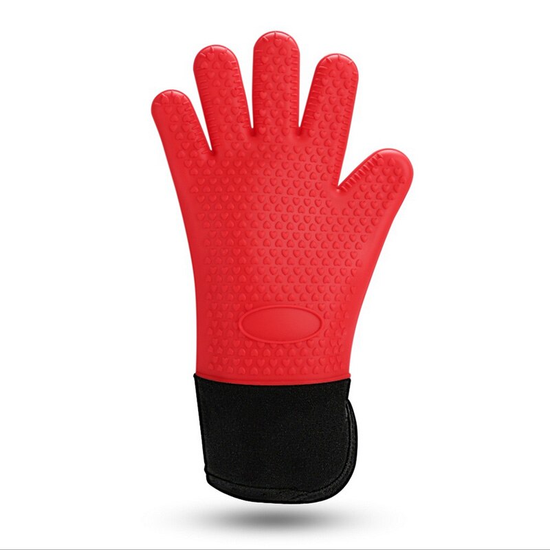 Heat Resistant Silicone Kitchen Gloves Oven Mitts Thicker Silicone Cooking Glove Microwave Oven Kitchen Gloves Baking Tools: 1pcs Red