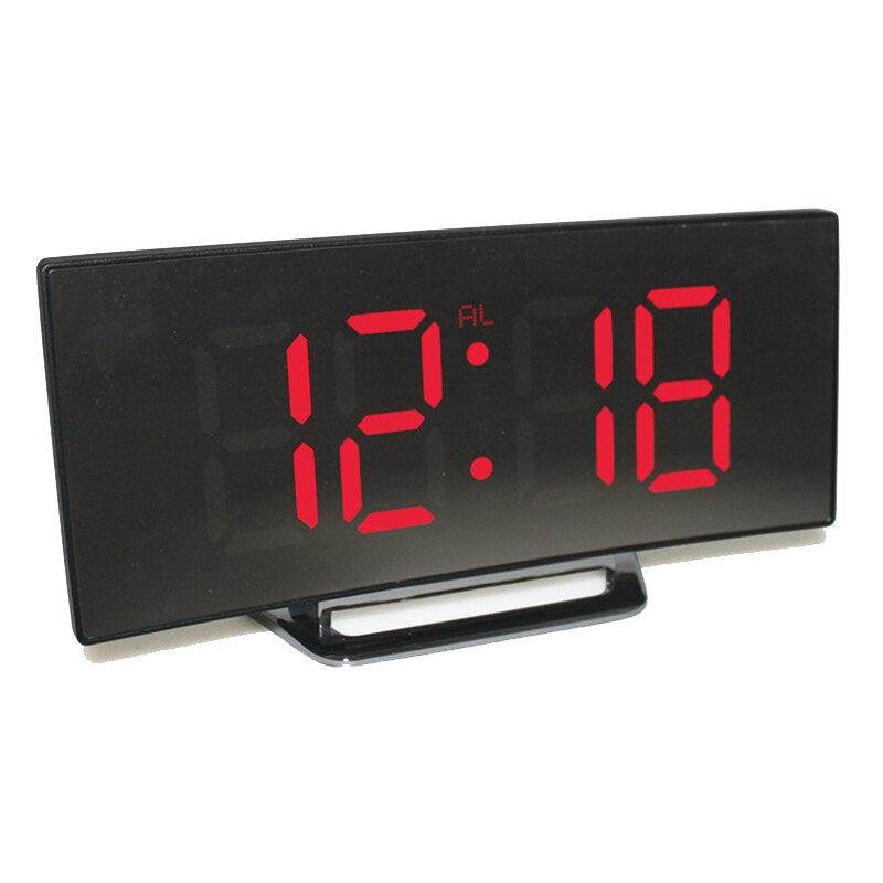 Electronic Digital Alarm Clock Quiet Noiseless Large LED Display Mirror Surface Powered W/ USB Charging Cable/ Battery(Without): Red