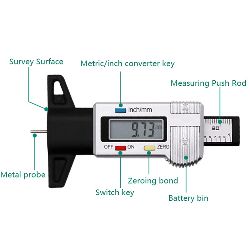 1 pcs Digital Tread Depth Gauge High Accuracy Tire Thread Tester Gauge Measurer with LCD Display Measuring Gauge