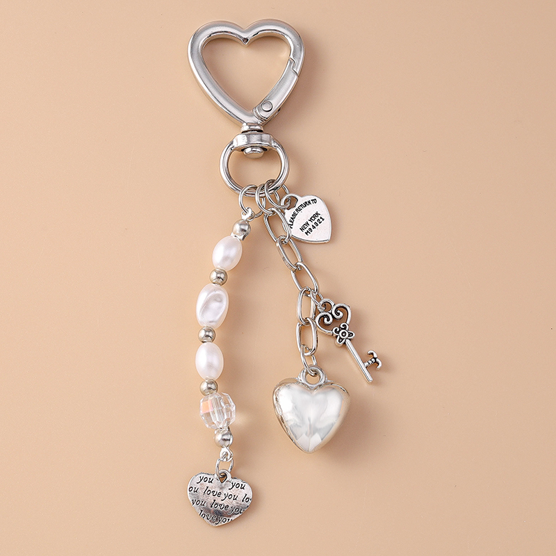 Lindo llavero de corazón de amor de Metal llavero de perla para mujer chica bolso colgantes DIY accesorios de joyería hechos a mano: Naranja