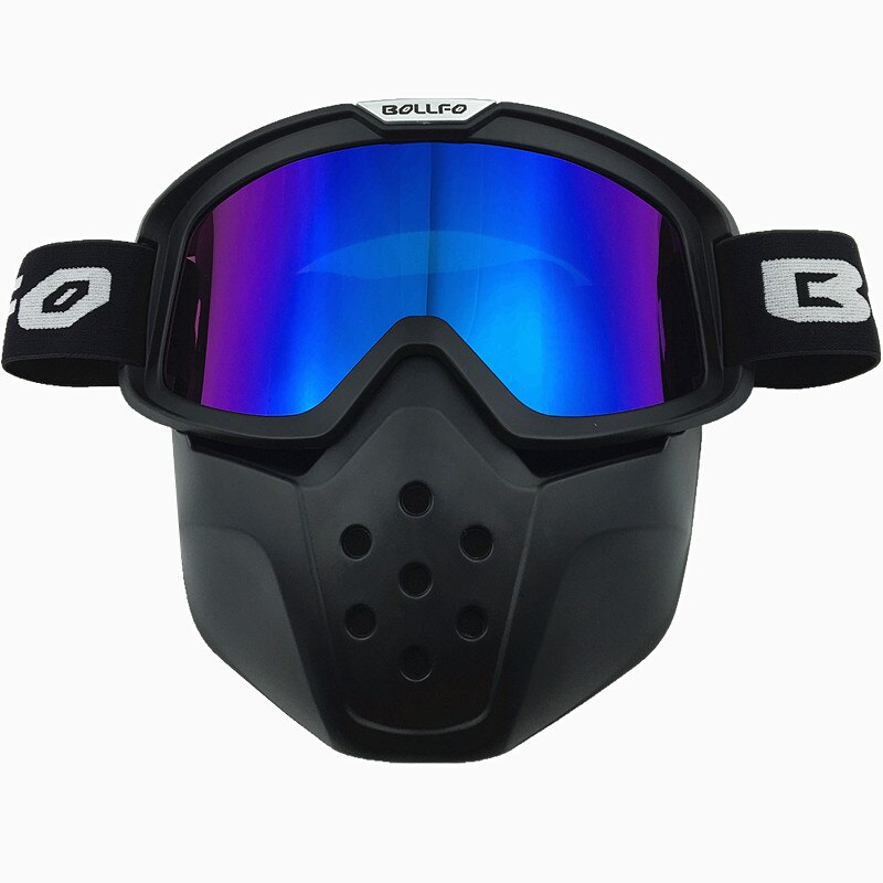 Skid snö cykel motorcykel ansiktsmask glasögon motocross motorcykel öppet ansikte avtagbar skyddsglasögon för haj raw jet hjälmar glasögon: Svart blå