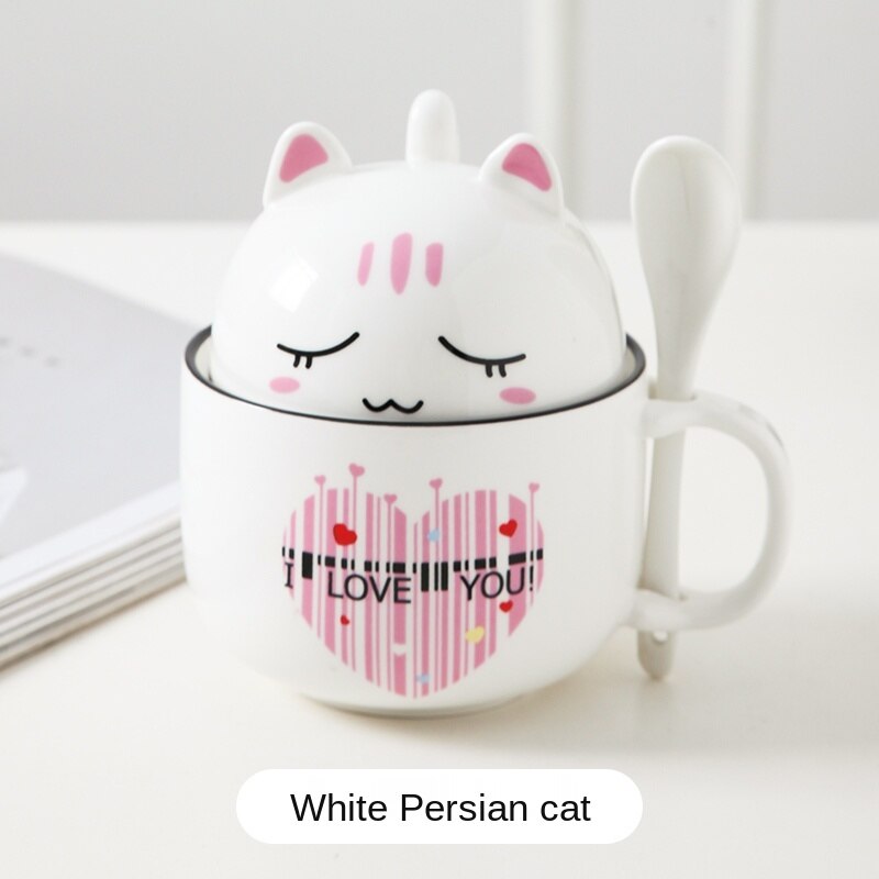 Taza de cerámica con tapa, cuchara, Linda taza de café de gran capacidad, personalidad, tendencia creativa, taza para pareja, para estudiantes masculinos y femeninos: 5 400ML CUP