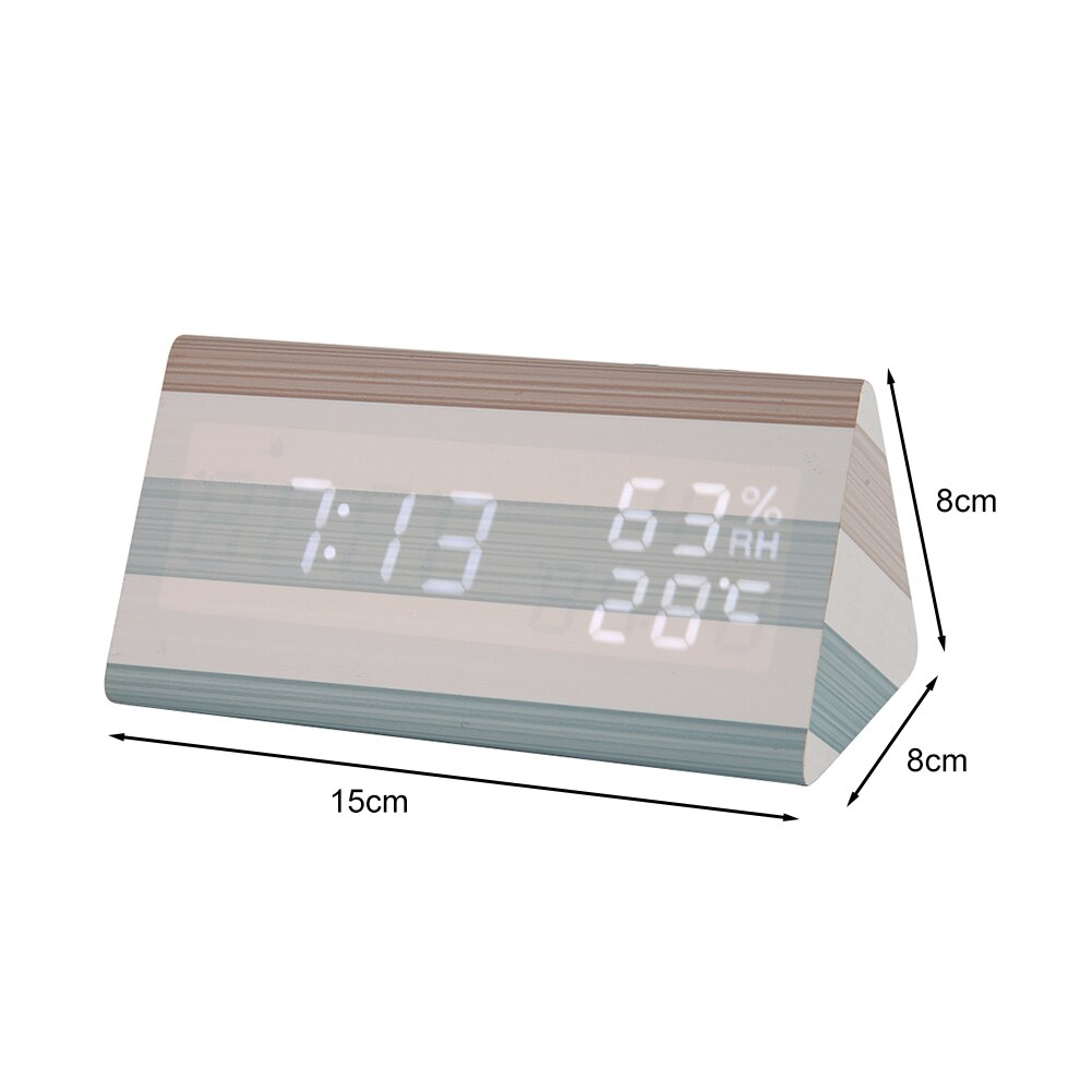 Wooden Digital LED Alarm Clock Adjustable Sound Control Temperature Humidity Table Watch Home Bedroom Desktop Decor: A