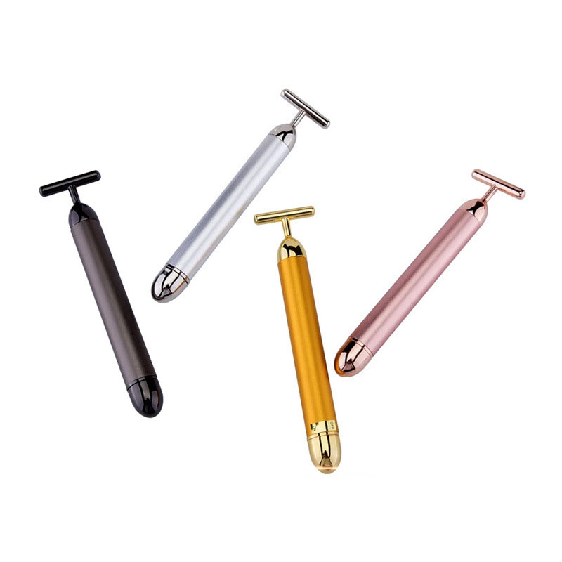 Rouleau électrique de Massage du visage, barre de beauté en or 24K, bâton de soins du visage vibrant et étanche