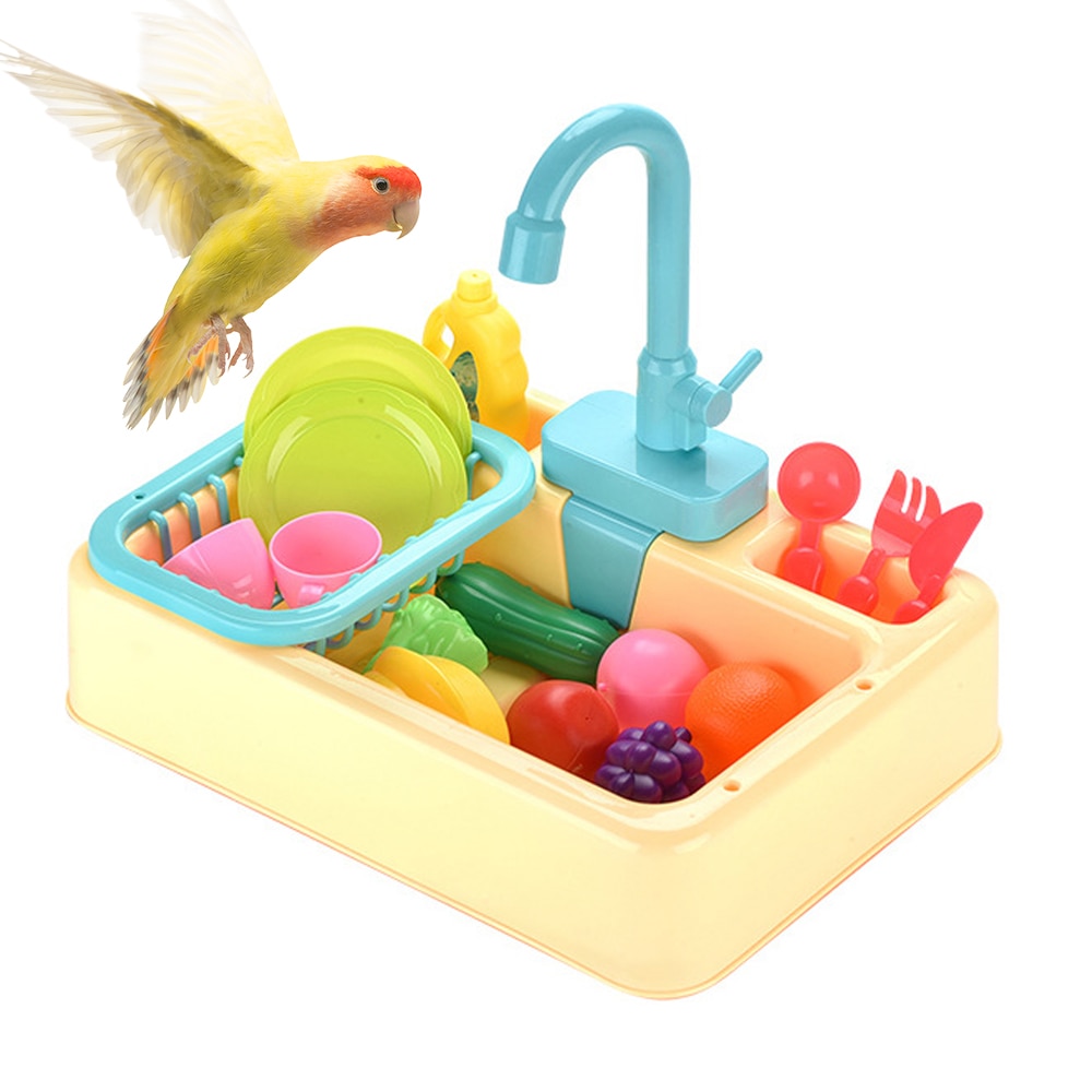 Fugl vandføder automatisk papegøje badekar swimmingpool vandhane papegøje bad brusebad vand dispenser fugl bur badeværelse papegøje legetøj: Gul