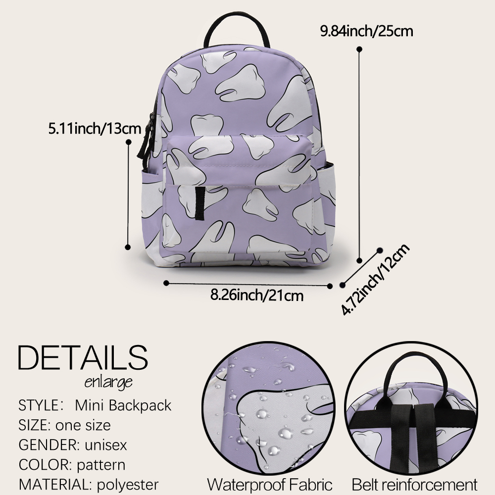 Deanfun Mini sac à dos dent imprimé sac à bandoulière enfants sac à dos petit sac à dos pour femmes sac à main DMNSB-13