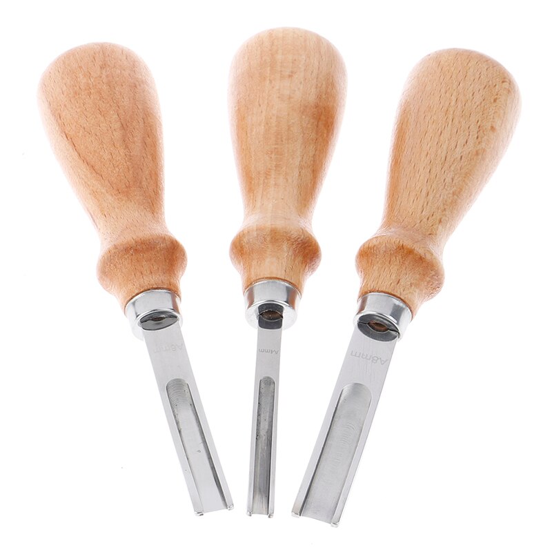 DIY Practical Leather Craft Edge Beveler Skiving Beveling Knife Cutting Hand Craft Tool with Wood Handle A4mm A6mm A8mm