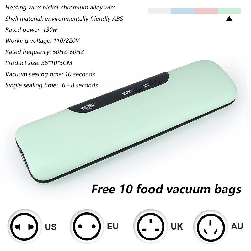 Cuisine sous vide scellant Machine économiseur de nourriture 110V 220V électrique maison Xiomi sous vide alimentaire scellant y compris 10 pièces sacs de rangement: 01 / AU