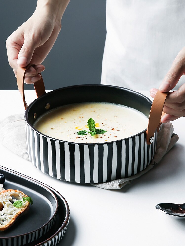 Vaisselle de table ménage manger le riz | Porcelaine couleur belle céramique les plats vaisselle ménage manger le riz bol oreilles doubles assiette à soupe, Long plat carré