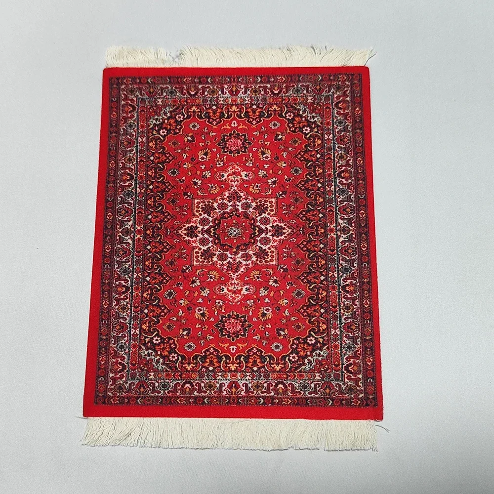Woven flower Persian carpet small coaster merchants mouse pad desk mat retro style rubber non-slip computer mats: WHITE