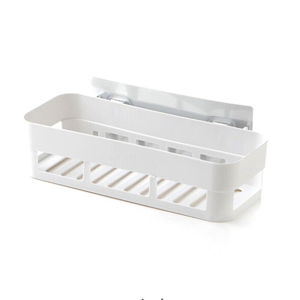 Strong Suction Cup Wall Mounted Holder Wall Rack Shower Lotion Organizer Kitchen Bathroom Shelf Adhesive Badkamer Storage Rack: White