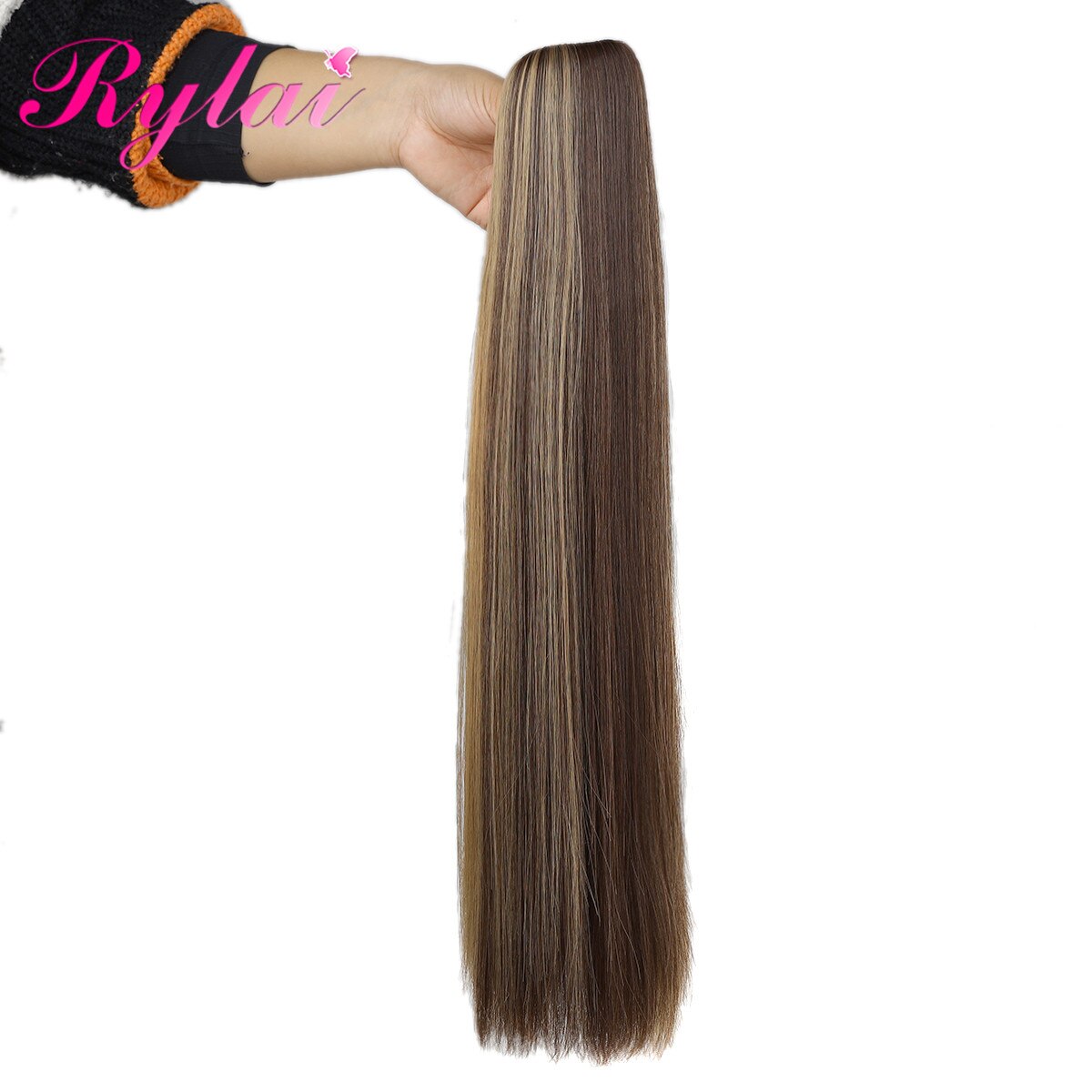 Straight Ponytail Hair Extensions Claw Clip Synthetic Pony Tail Extensions 18 Inches For Women Beautyhair By RYLAI
