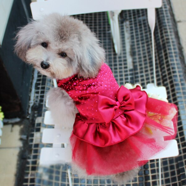 Princess Style Dog Dress Pet Dog Puppy Wedding Party Lace Dress Clothes Bow Tutu Princess Dress Pet Apparel