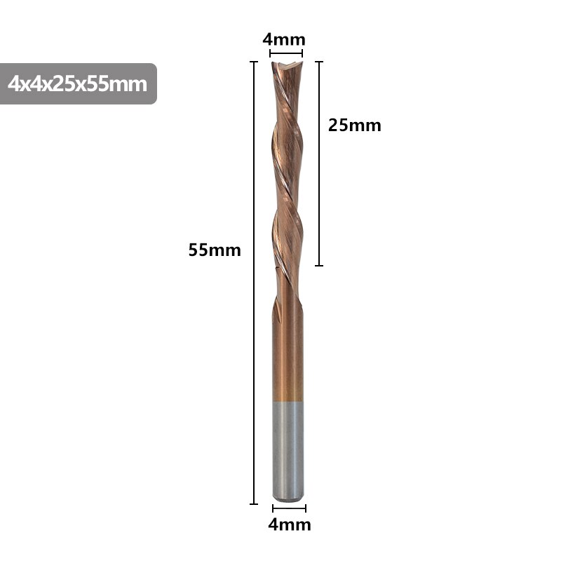 Left Hand Down Cutter 2 Flute Milling Cutter TiCN Coating CNC Router Bit 4/5mm Shank For Aluminum Cutting Tool Spiral End Mill: 4x25x55L