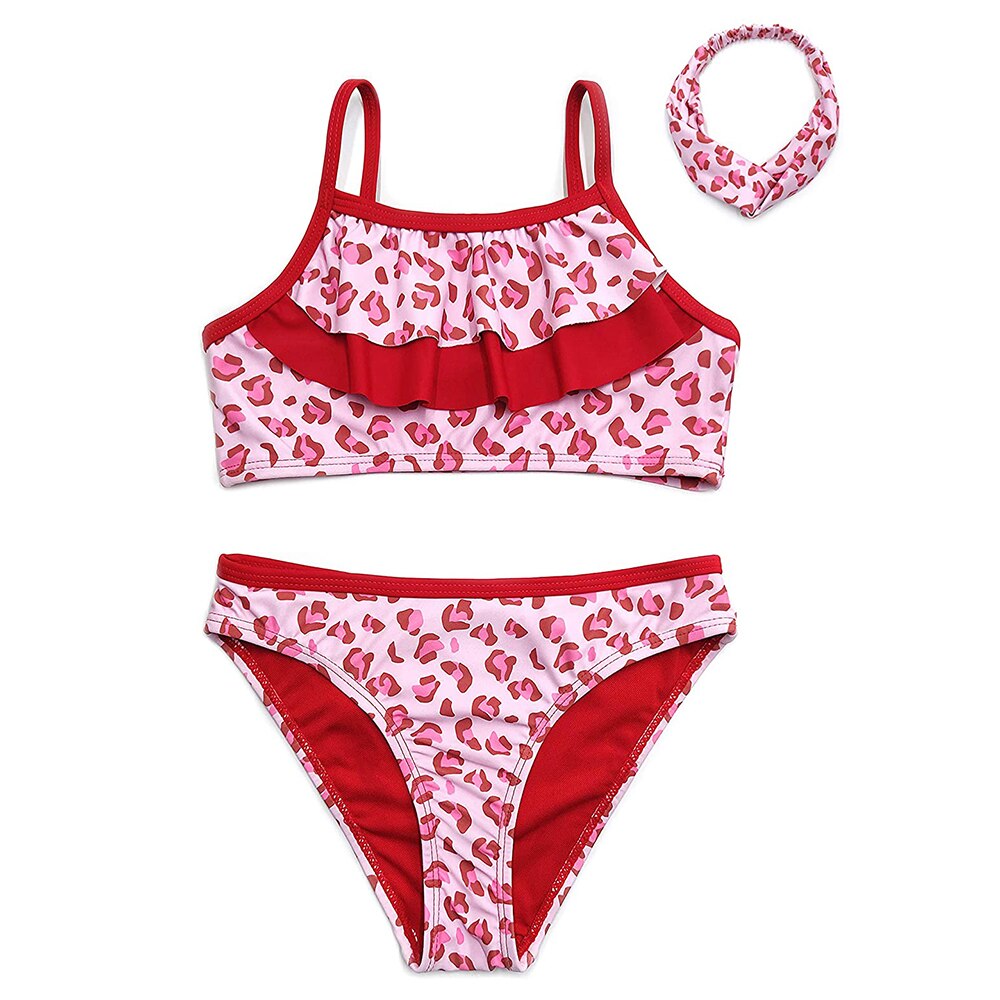 SHEKINI-bañadores de dos piezas para niñas, traje de baño con volantes para adolescentes, conjunto de Bikini con estampado de leopardo para playa: Pink Leopard-BW / 8-10
