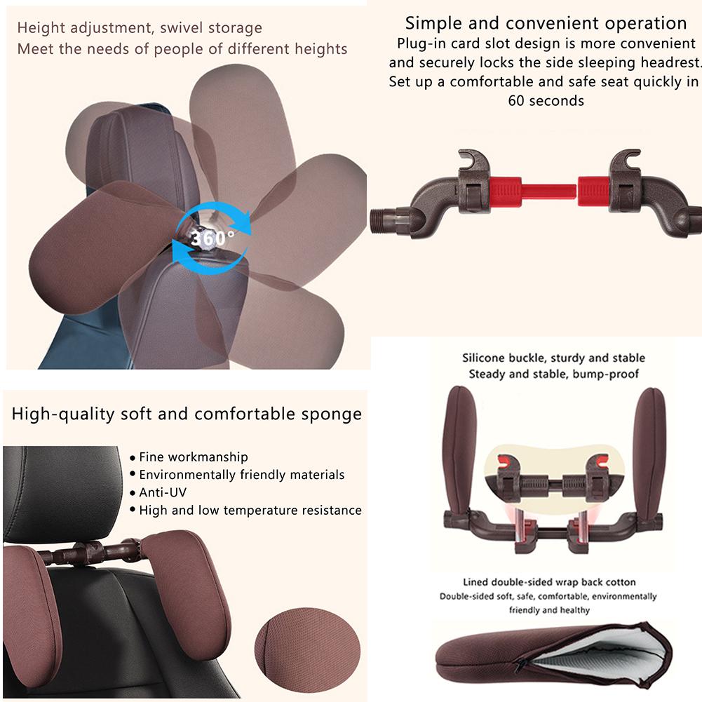 Car Seat Headrest Pillow Car Seat Neck Support 360 Degree Adjustable Both Sides Travel Sleeping Cushion For Kids Adults