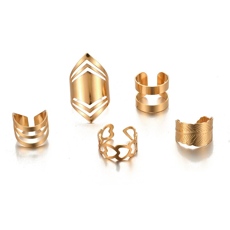 Tocona 5 Stks/set Bohemen Goud Kleur Vinger Ringsfashionable Hart Geometrische Voor Vrouwen Vrouwelijke Sieraden Party Ringen: gold