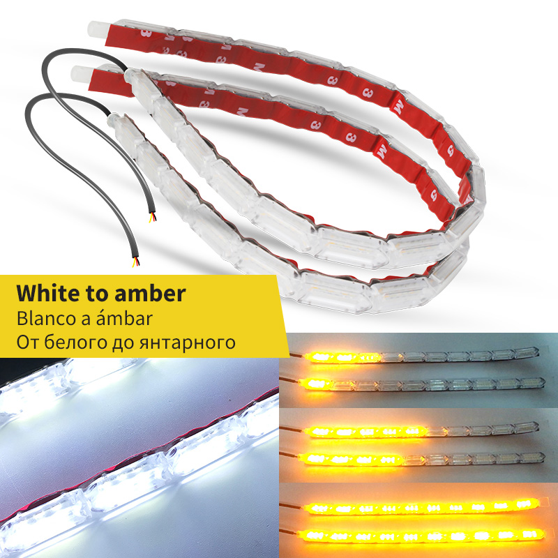 Tira de luces LED de circulación diurna para coche, luz diurna brillante, Flexible, DRL, intermitente, blanco y amarillo, 1 par: Blanco / 5.400 K