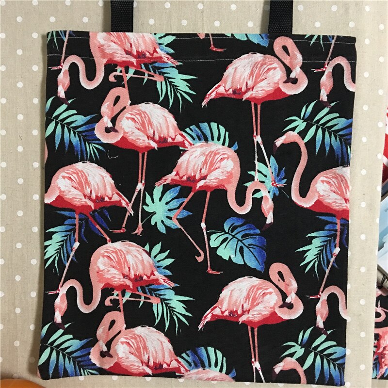 YILE Cotton Canvas Eco Shopping Tote Shoulder Bag Flamingo Green Leaf Black Polyester Strap L18 f