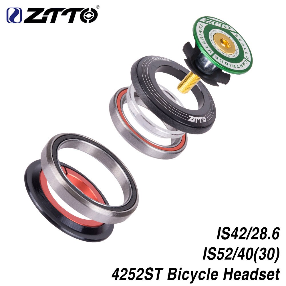 MTB Bicycle Headset 42mm 52mm CNC 1 1/8"-1 1/2" Tapered Tube fork Straight IS42 IS52 Integrated Angular Contact Bearing 4252ST: Green