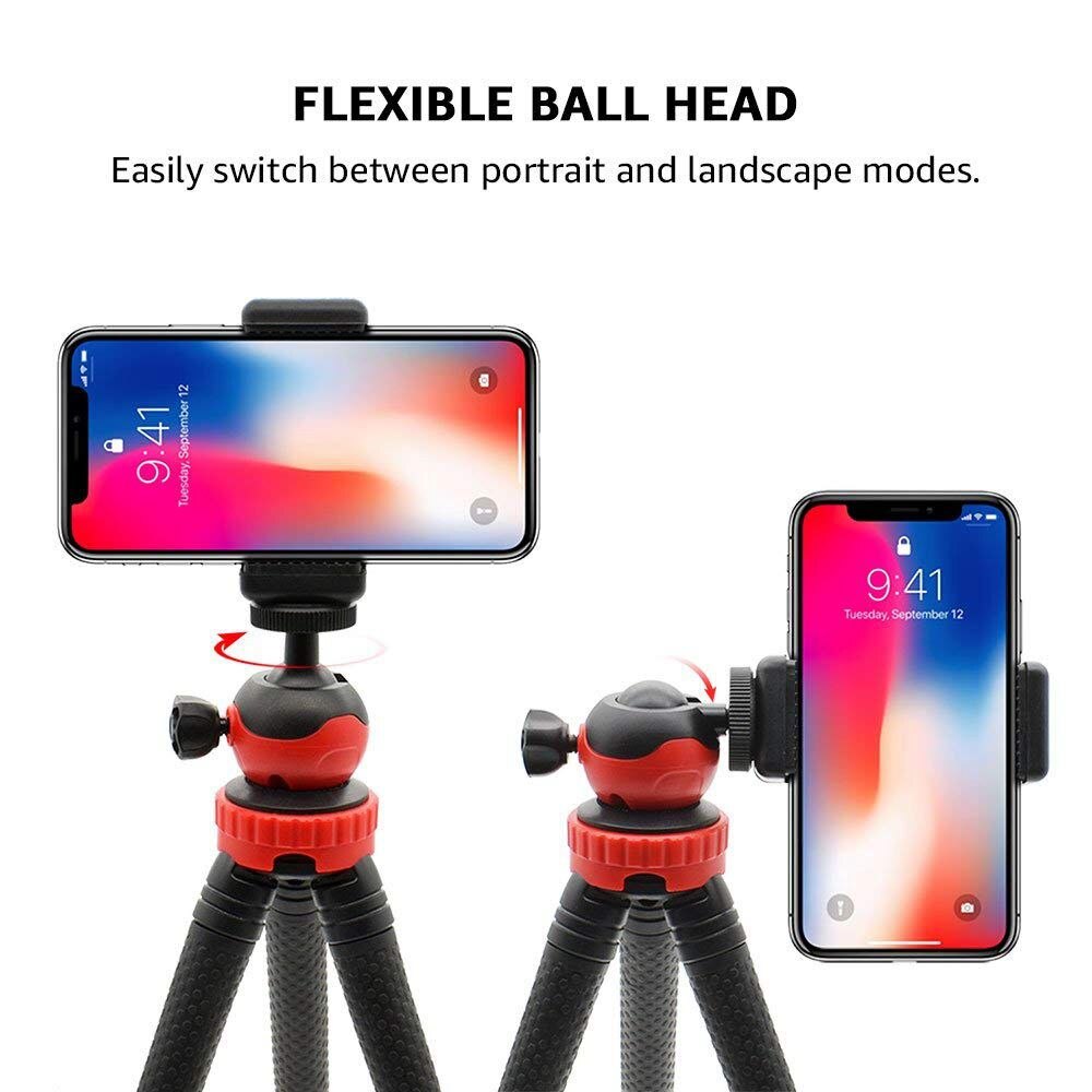Fleksibelt kuglehovedstativ til iphone, android telefon, gopro, dslr kamera og mere, inkluderet universal smartphone klemme og go pro