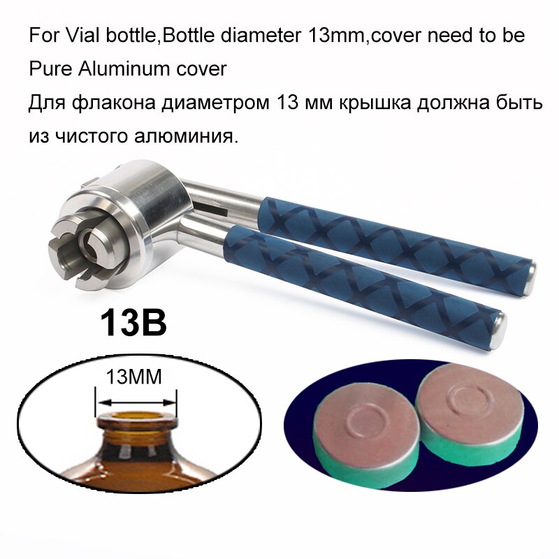 Jiqi rustfrit stål håndholdt crimper hætteglasforsegler 13mm 15mm 20mm parfume flaske forseglingsmaskine manuel capper flip off capping: 13b