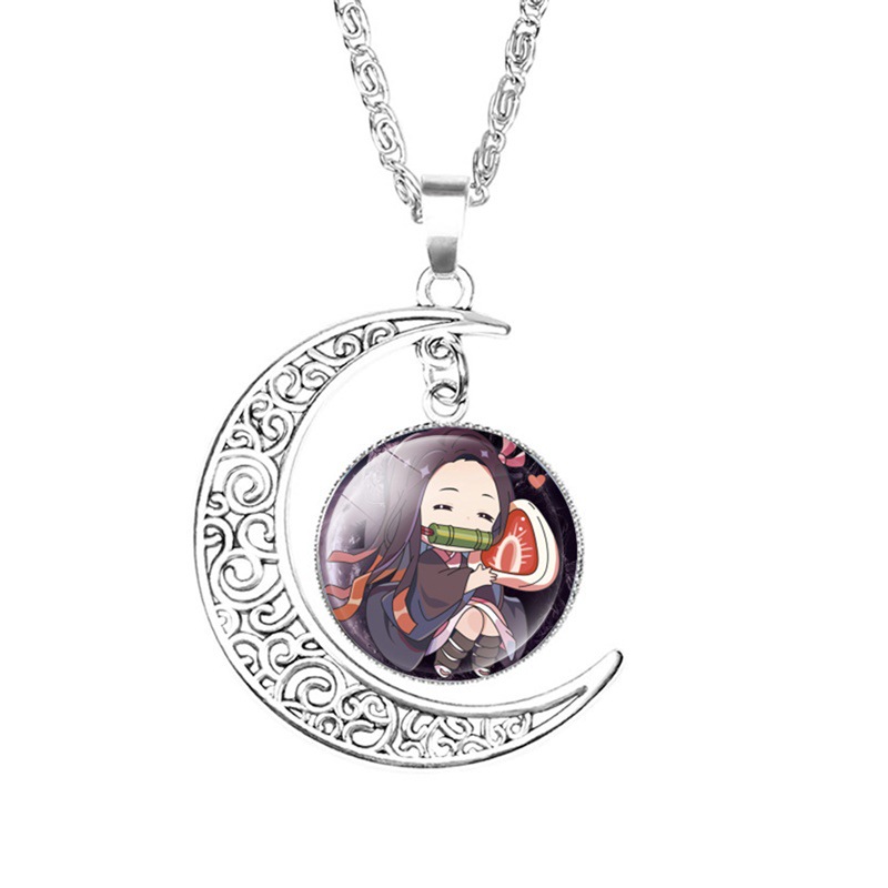 FIMAODZ Anime My Hero Academia naszyjnik Demon Slayer Midoriya Izuku Todoroki rysunek szkło Gem wisiorek z księżycem łańcuch biżuteria prezent: Mosiądz Niklowany