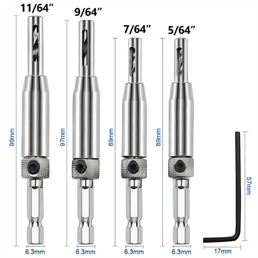 1 Set Self Centering Hinge Drill Bit Door Cabinet Hinge Locating Hole Cutter Woodworking Tool HSS Center Drill Bit 5/64-1/4: Gold