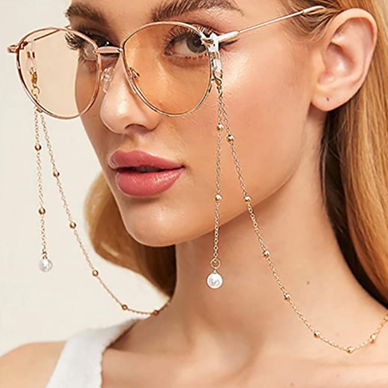 VKME – masque avec pendentif en perles pour femmes, chaînes de lunettes, lanière de cou, bijoux