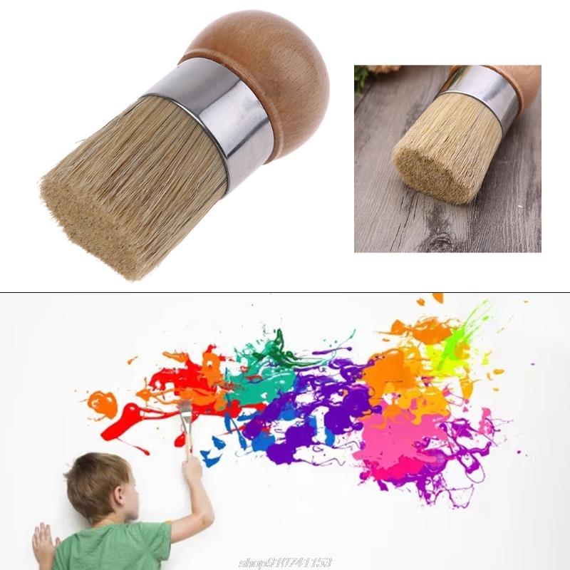2Pcs/Set Round and Pointed Chalk Paint Wax Brush Ergonomic Wood Handle Natural Bristle Brushes Furniture Paint A14 21
