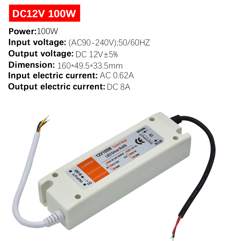 12 Volt Voeding 12V LED Driver 18W 28W 48W 72W 100W AC 110V 220V naar 12V DC Verlichting Transformator Adapter voor LED Strip CCTV: Bruin