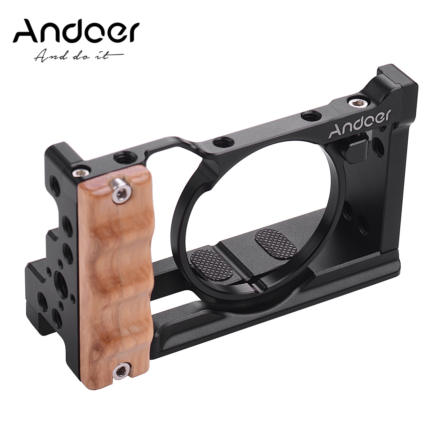 Andoer Camera Kooi Voor Sony RX100 VI/VII met Koud Shoe Mount 1/4 Schroef Houten Handgreep Vlogging Schieten Camera &#39;S accessoires