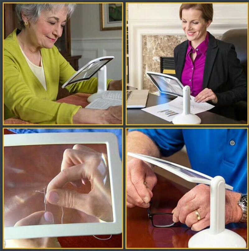 Rotatable Led Magnifier Screen the Old Reading Helper Magnifying Glass White Self Stand Rotate Reading Magnifier with Light