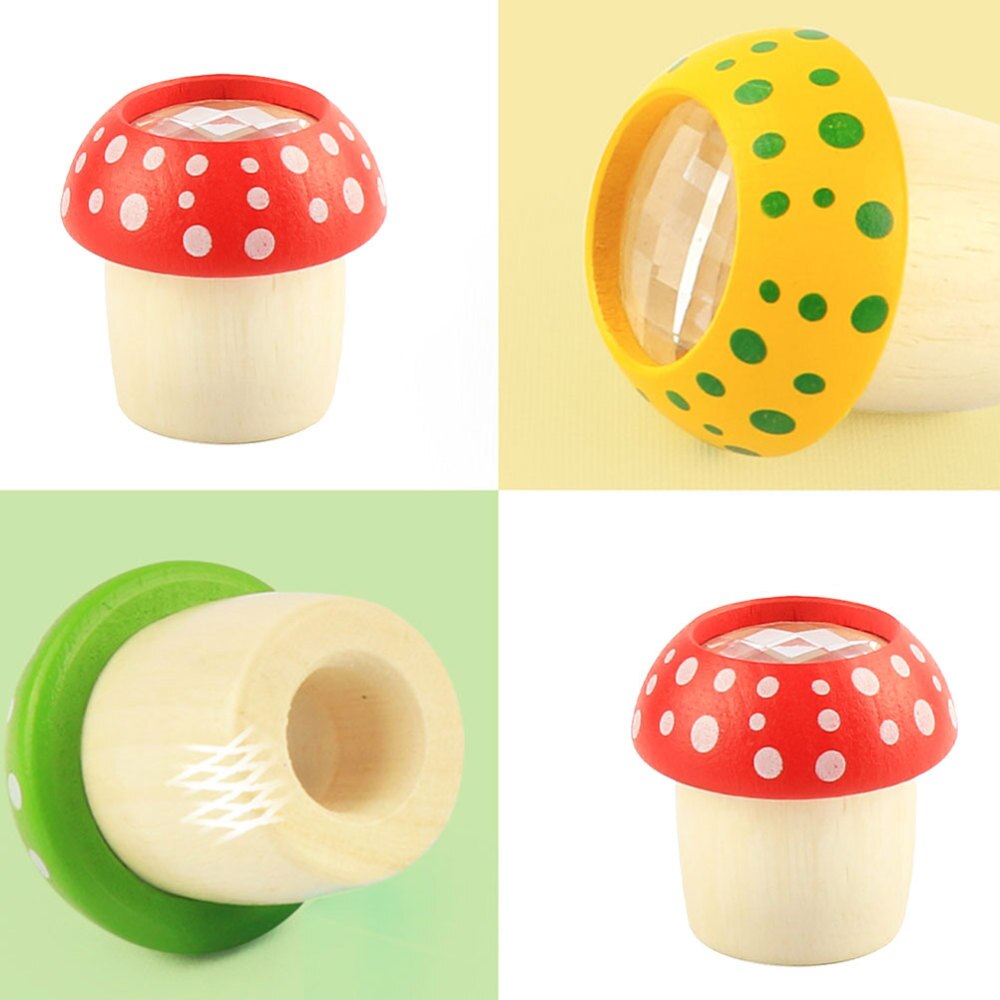 2PCS Kaleidoscopes Wooden Mushroom Polygon Smooth Polished Kaleidoscope Educational Prop (Red)