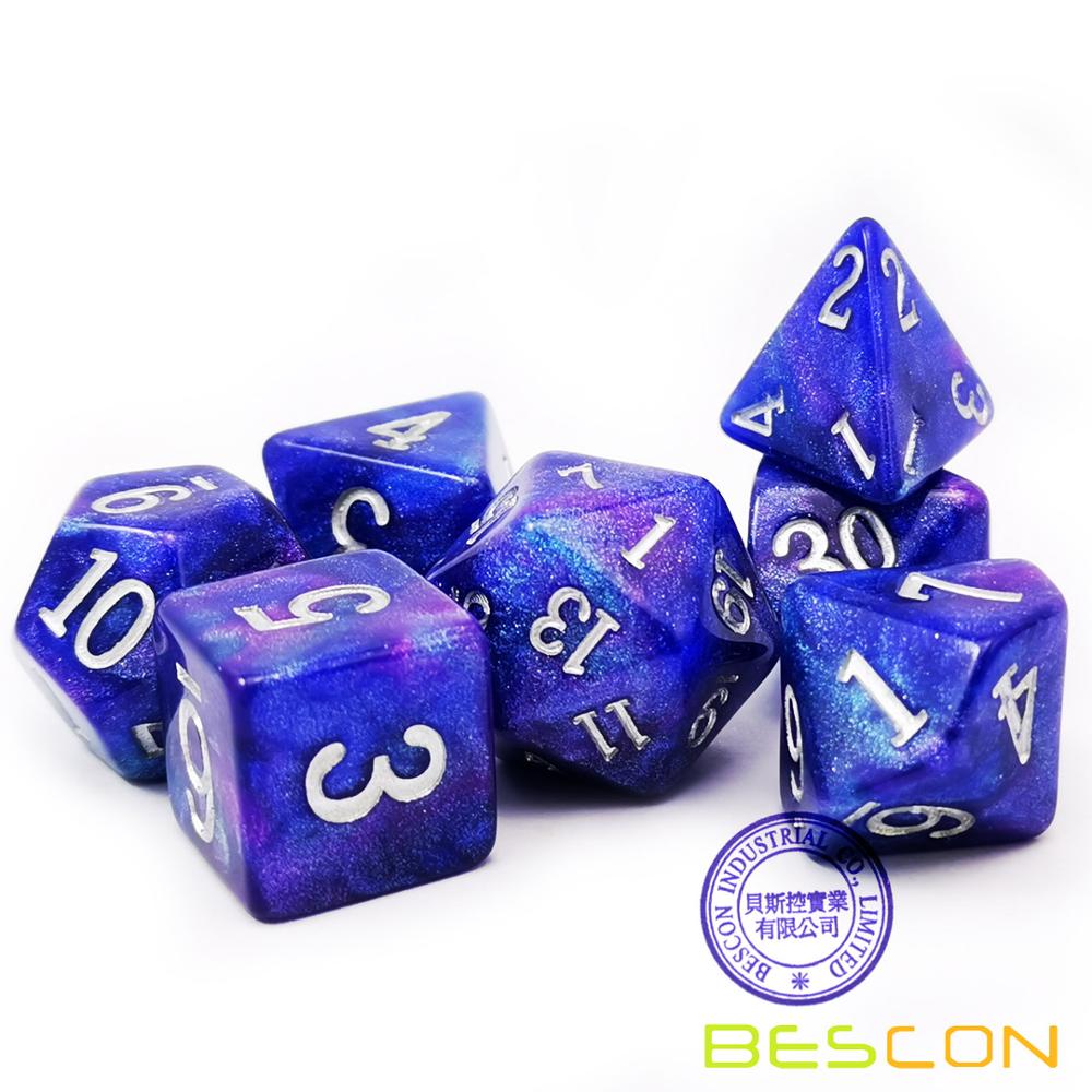 Bescon Starry Night Dice Set Series, 7pcs Polyhedral RPG Dice Set Milky Way, Midnight, Twilight