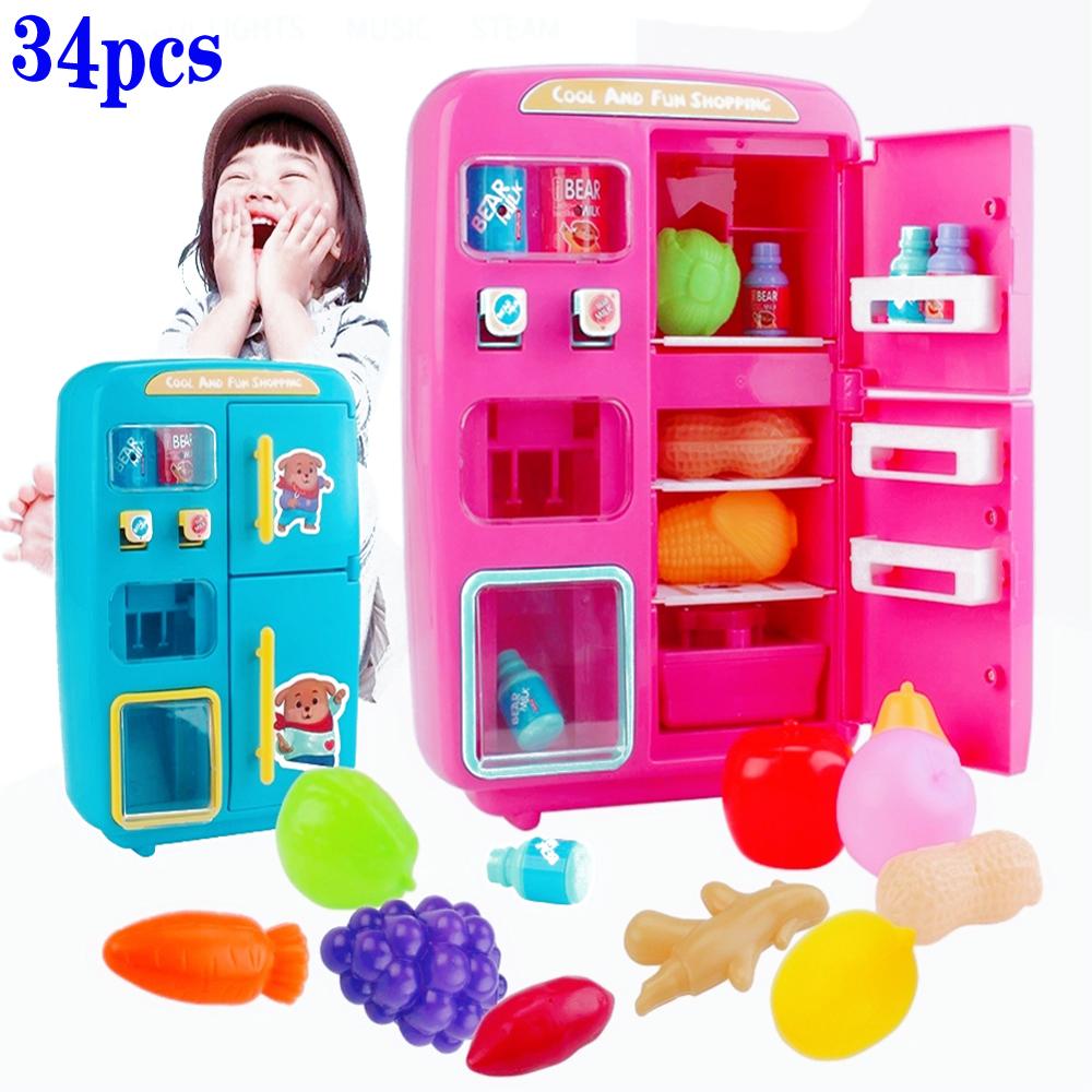 Distributore automatico di Frigorifero per I Bambini fingere Giochi di Ruolo 34pz bambino Cucina Giocattolo con La Luce Del Suono per Bambini mini Casa del Gioco ragazze Giocattoli