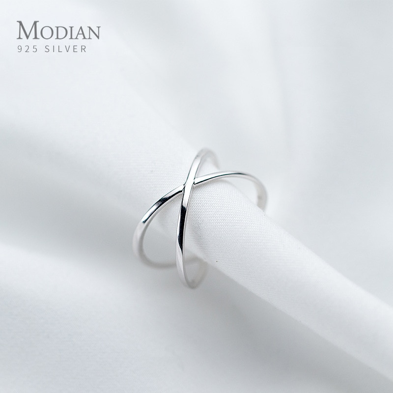 Modian Glossy Simple Letter Cross Shape Ring for Women 925 Sterling Silver Adjustable Free Size Ring Fine Jewelry