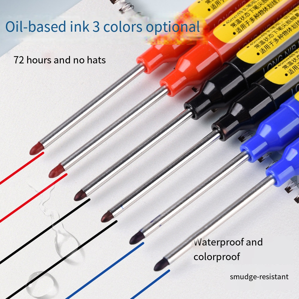 1/3/6 pces 45mm multi-purpose cabeça longa marcadores caneta buraco profundo canetas marcador para carpintaria telha decoração tinta vermelha/preta/azul