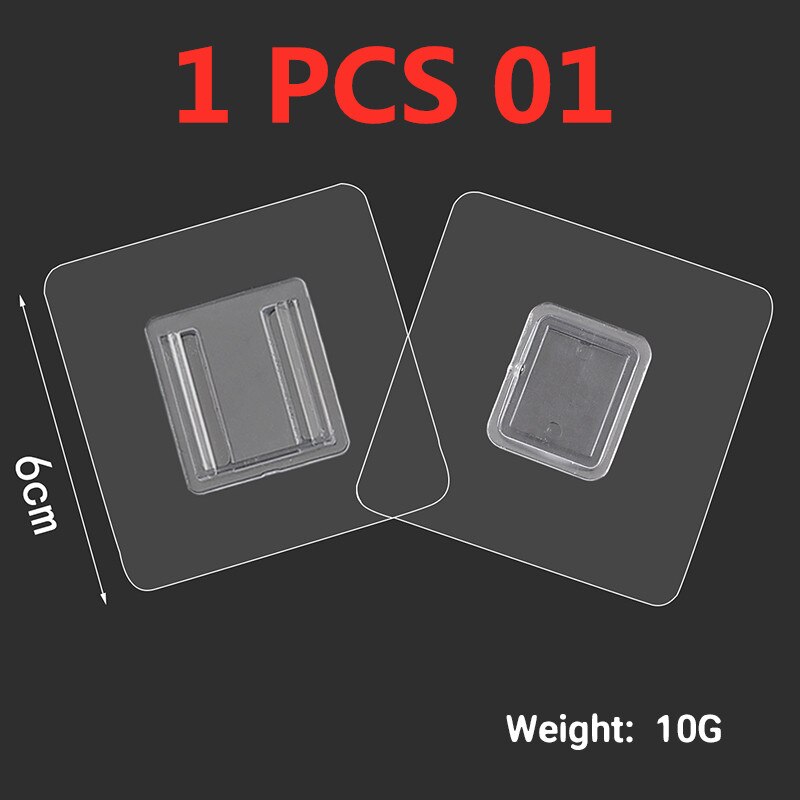 Crochet mural adhésif Double face, 1 paire, sans poinçon, Transparent, crochet autocollant, salle de bains, cuisine polyvalente, rangement de salon: Single Buckle