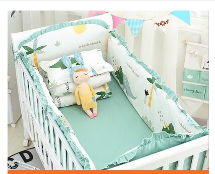 5 PCS Cartoon Baby Bed Bumper Set 120*70CM Nordic Cotton Cot Bumper For Newborns Crib Sides Cradle Protector Children Room Decor: D