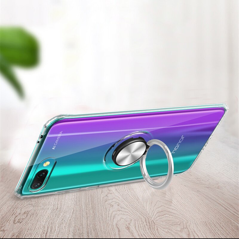 Voor Huawei Honor 10 Luxe Magneet Metalen Ring Standhouder Cases Voor Huawei Honor 10 Clear Silicone Cover Funde Coque