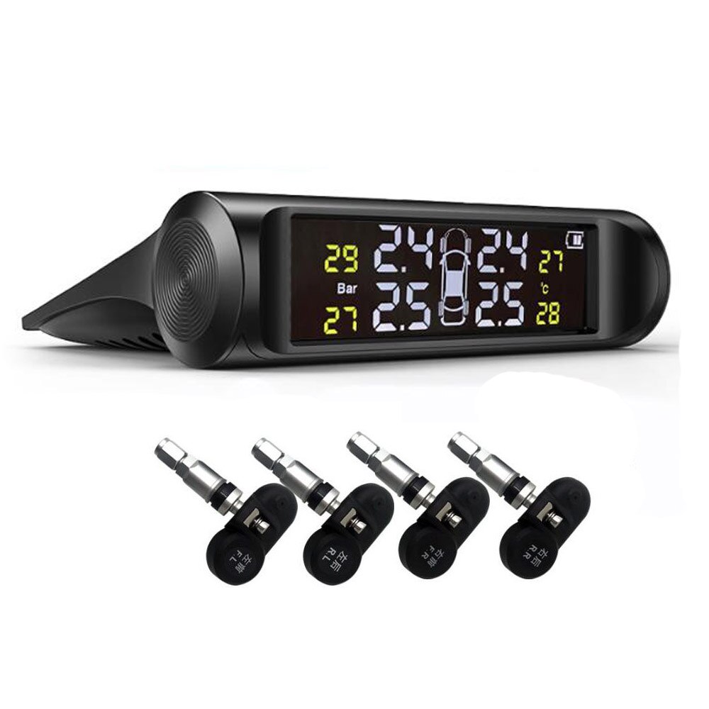Smart Internal Car TPMS Tyre Pressure Monitoring System Solar Power Digital LCD Display Auto Security External: Internal