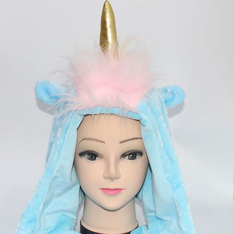 SELLWORLDER niñas lindo sombrero 30 cm * 22 cm unicornio bebé invierno cálido bufanda y sombrero y conjunto de guantes: blue