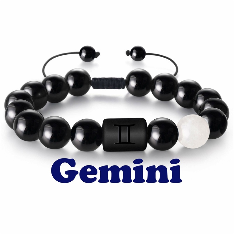 8mm naturlige svarte onykssteiner stjernetegn armbånd horoskop armbånd for kvinner menn vennskapssmykker