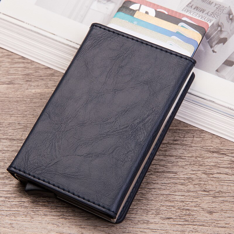 Smart Wallet Credit Card Holder Metal Thin Slim Men Wallets Pass Secret Pop Up Minimalist Wallet Small Black Purse: Blue